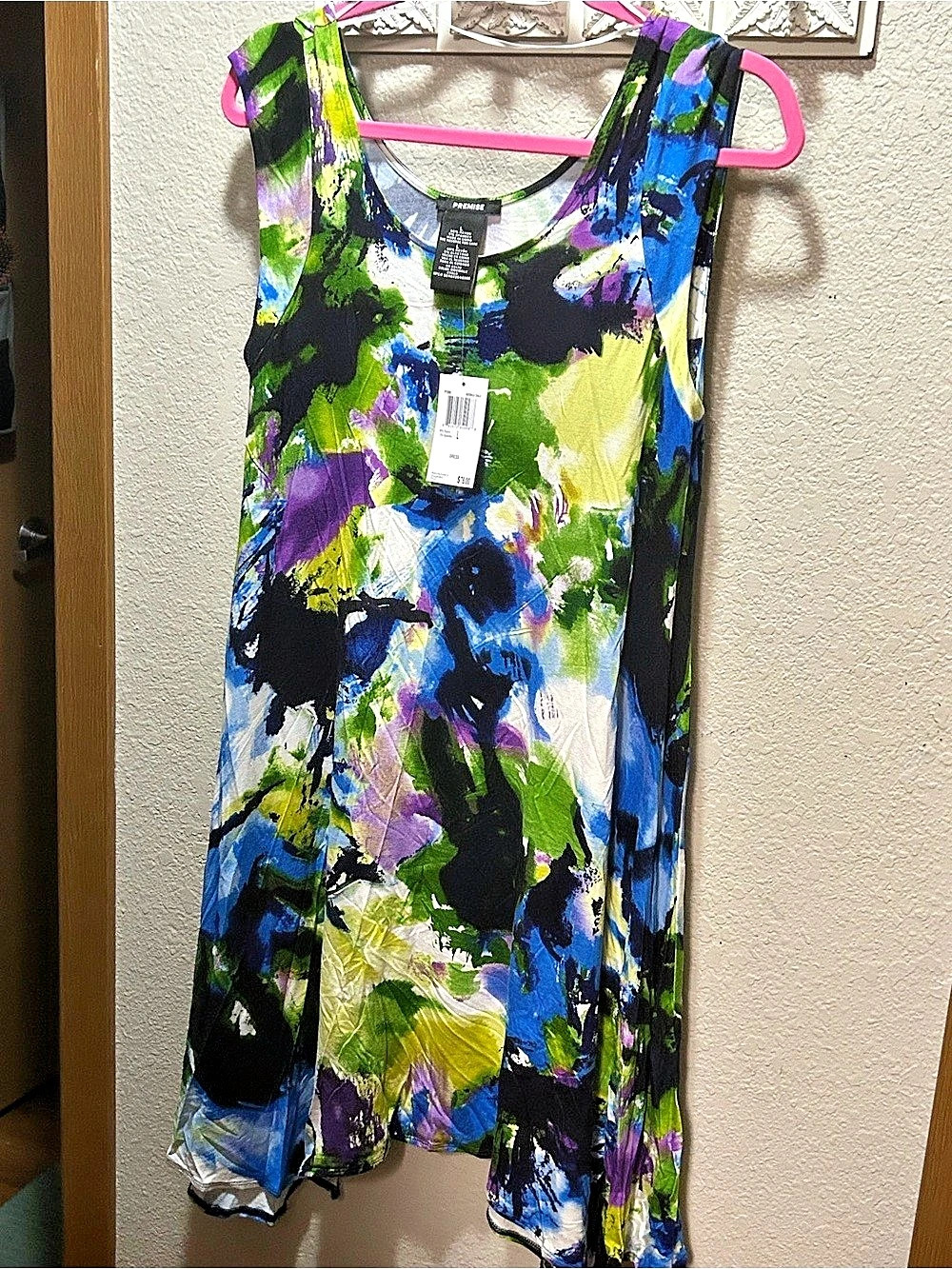 Premise Sidewalk Chalk Print Sleeveless Midi Dress Blue & Green Large NWT